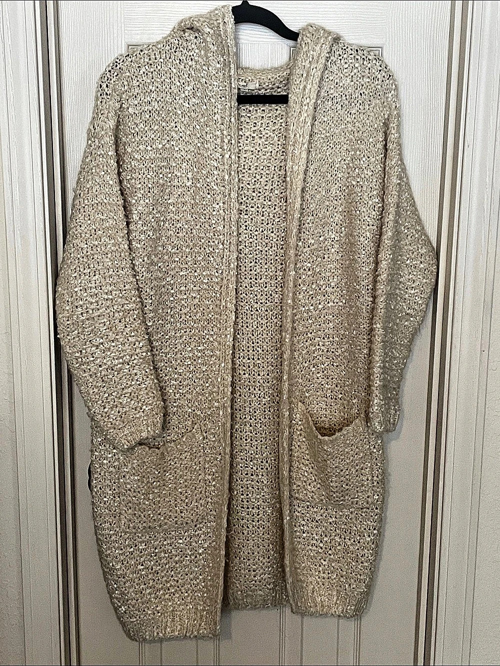 Easel Hooded Knit Cardigan in Beige M/L Like New